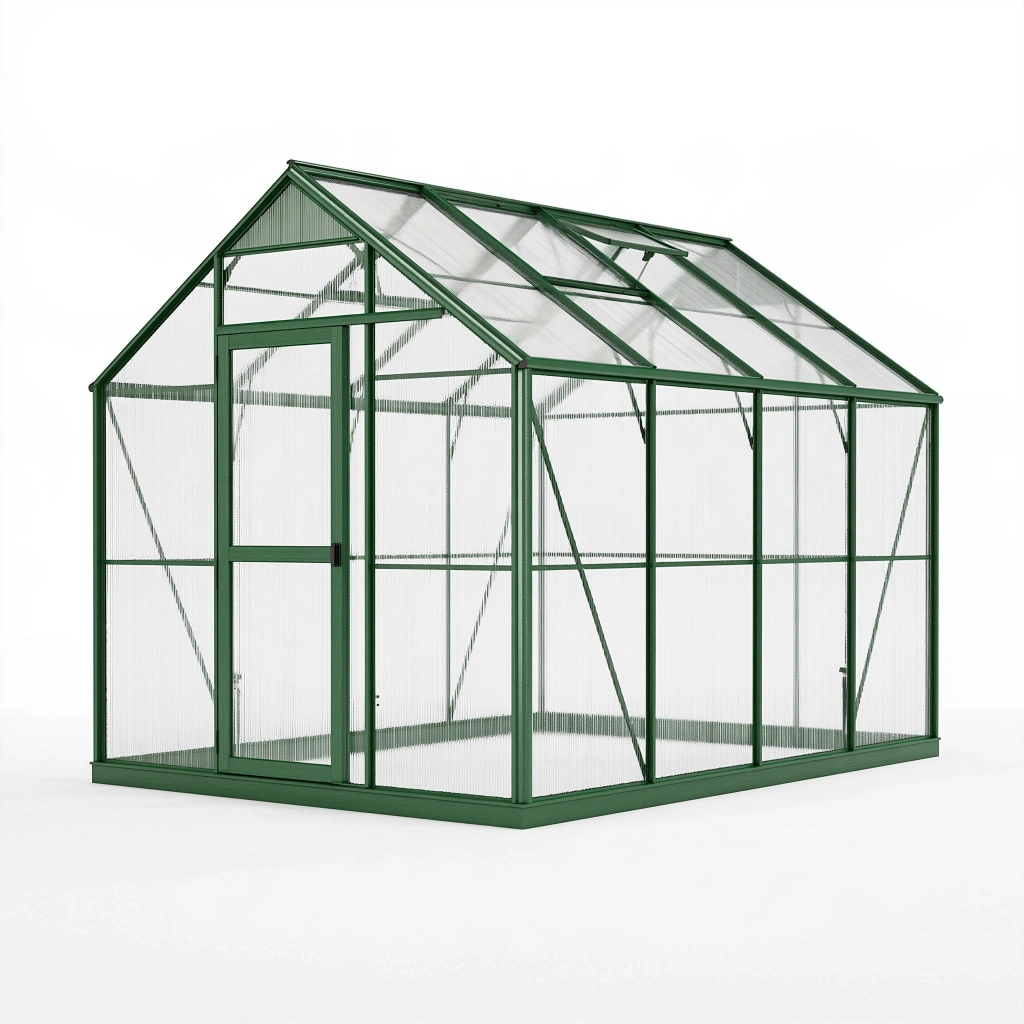 Gewächshaus 300 x 190 x 195 cm Aluminium Grün mit Polycarbonatplatten und Schiebetür