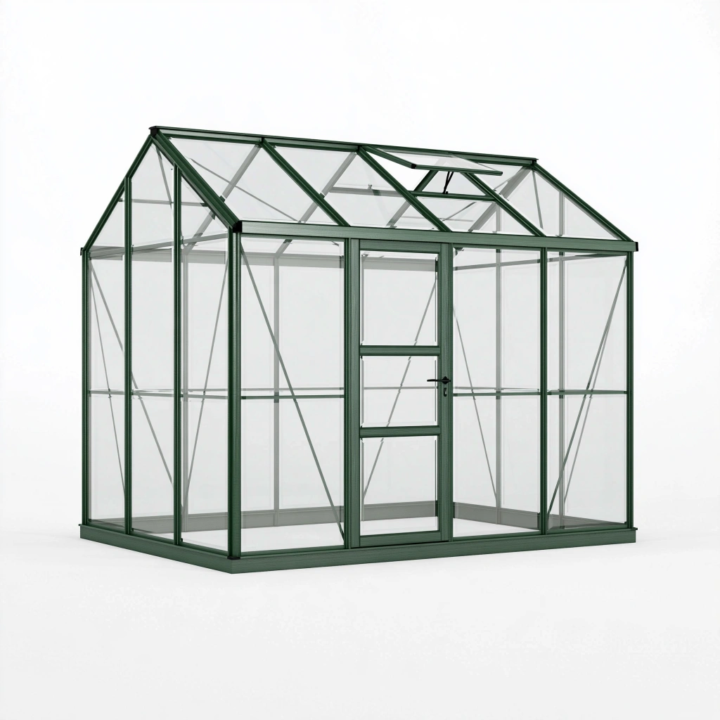 Gewächshaus 190 x 190 x 195 cm Aluminium Grün Transparent - mit Tür und Dachfenster
