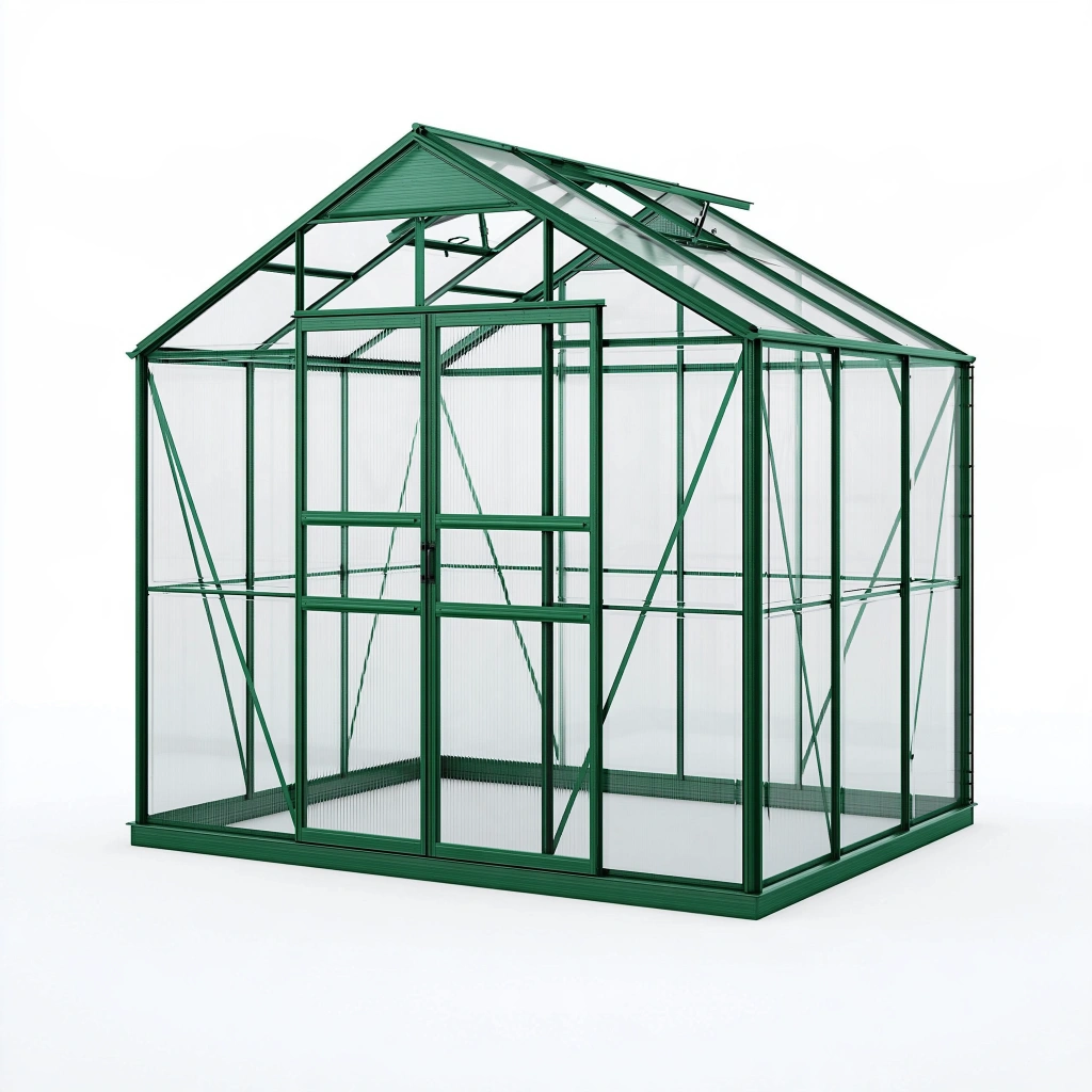 Gewächshaus 190 x 190 x 195 cm Aluminium Grün mit transparenten Hohlkammerplatten und Dachfenster