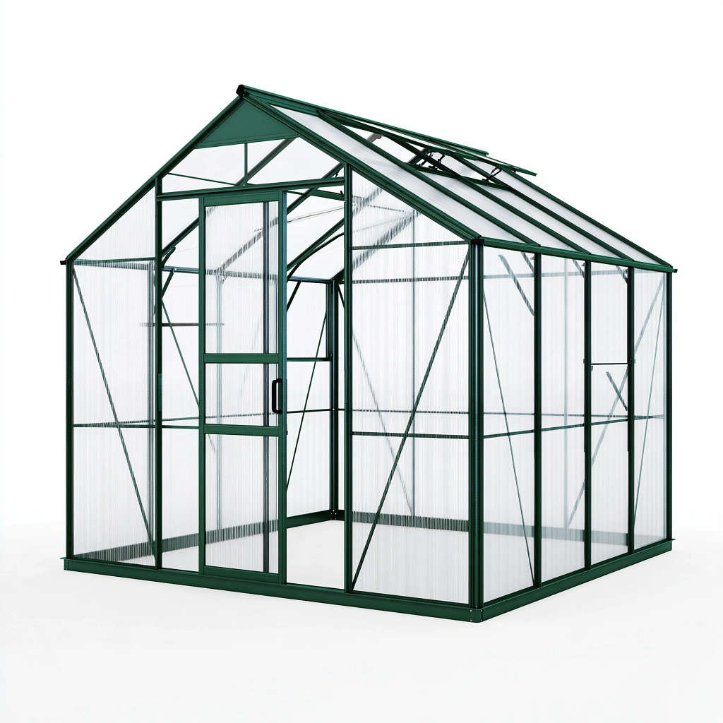 Gewächshaus 190 x 190 x 195 cm Aluminium Grün mit Kunststoffplatten und Dachfenster