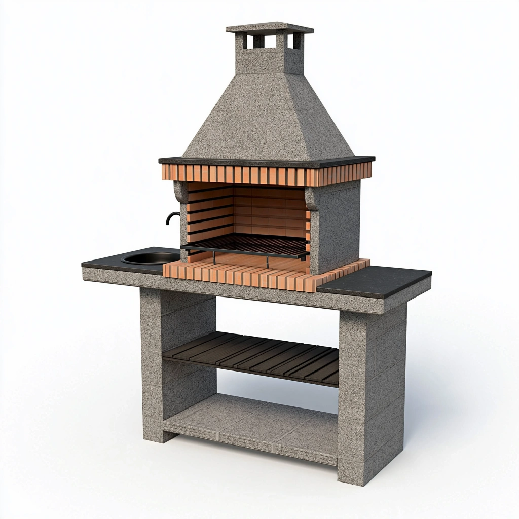 Grillkamin 160 x 70 x 230 cm aus Beton Grau mit Ziegelverkleidung für den Garten