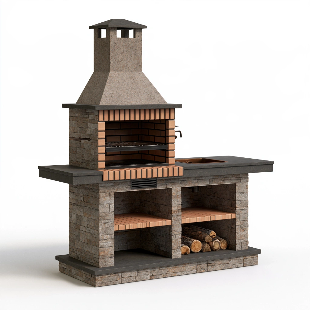Gartengrill 220 x 75 x 240 cm Stein Braun Grau mit Kamin und Arbeitsfläche
