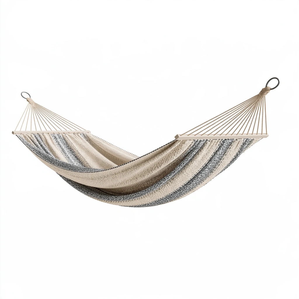 Hängematte 200 x 100 cm Baumwollmischgewebe Beige Grau mit Holzspreizstäben