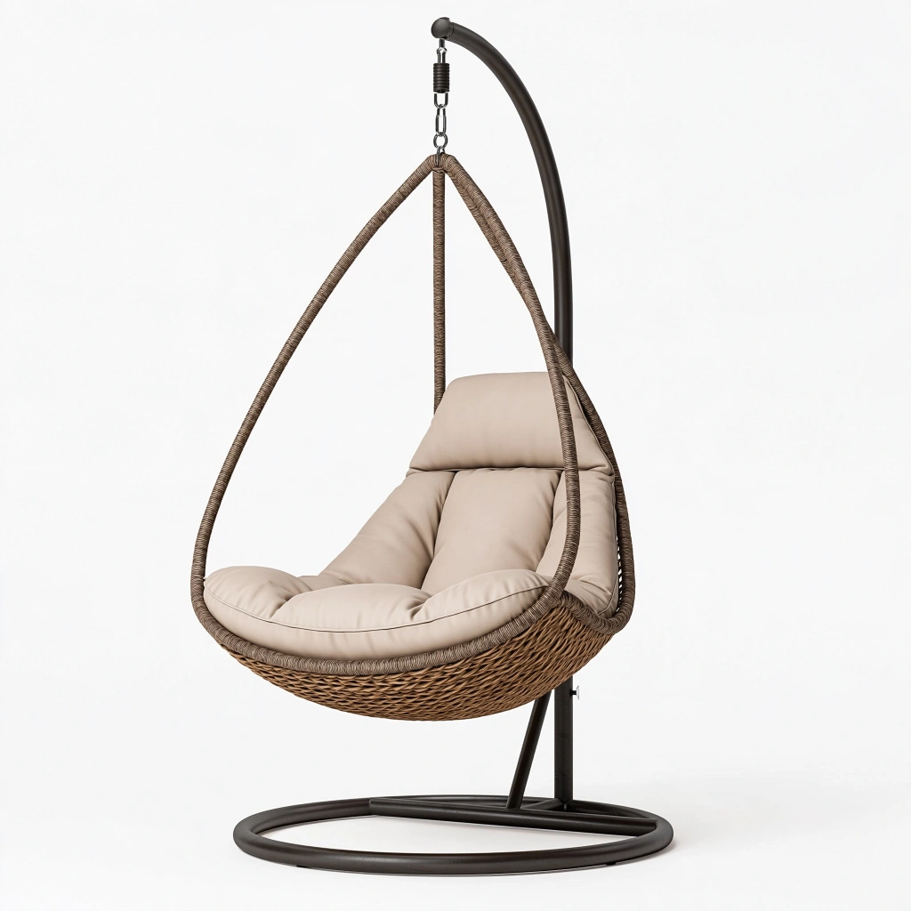 Hängesessel 105 x 105 x 195 cm aus Geflecht Braun Beige mit Metallgestell für Innenbereiche
