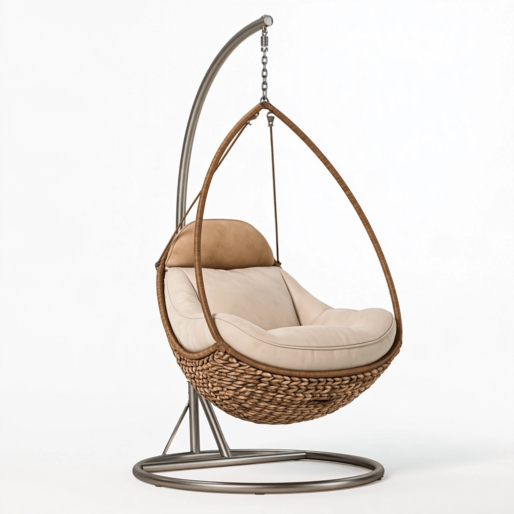 Hängesessel 105 x 95 x 195 cm Geflecht Metall Beige Braun mit Gestell für Wohnbereiche