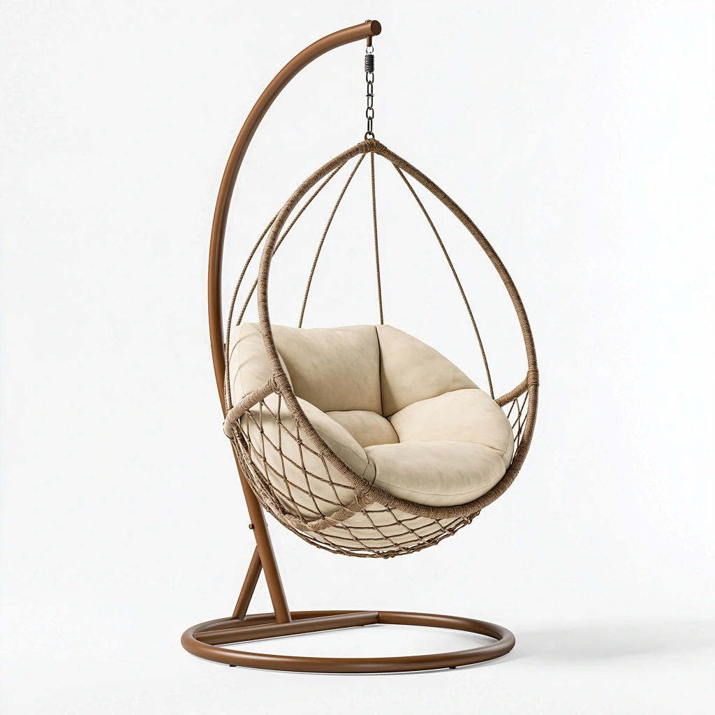 Hängesessel 105 x 105 x 195 cm aus Stahl und Kunststoffgeflecht Braun Beige mit Gestell