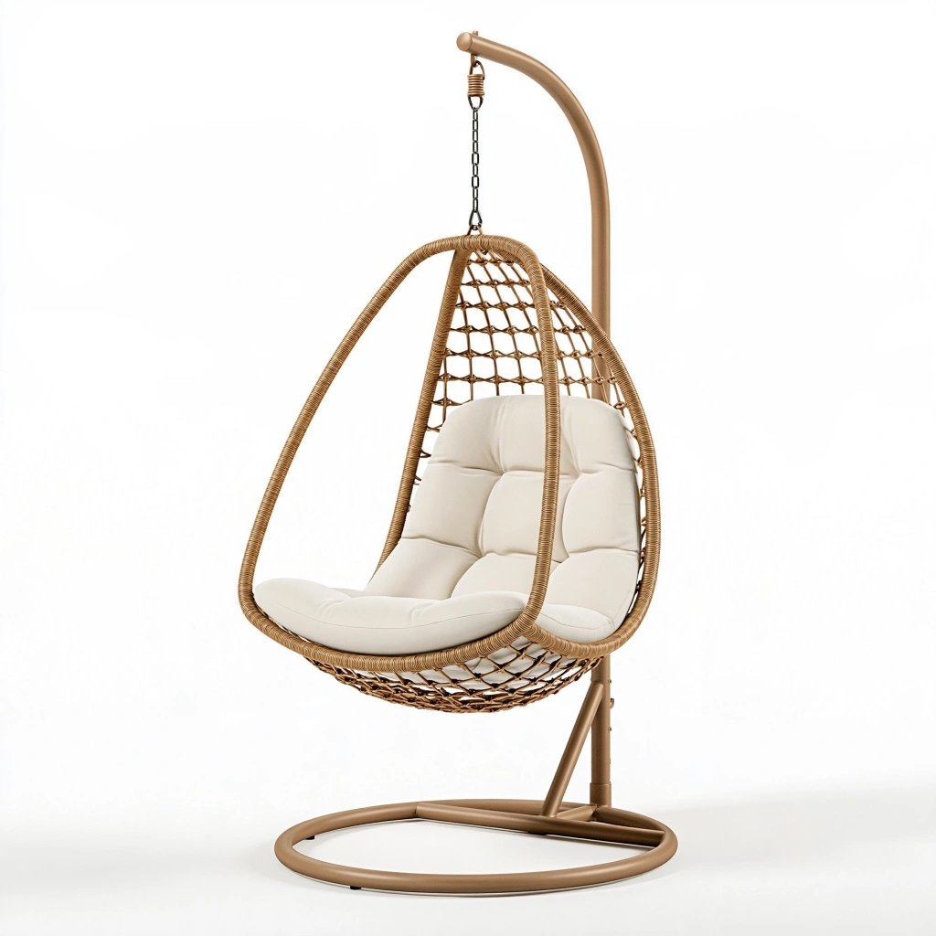 Hängesessel 105 x 105 x 195 cm Metall Geflecht Beige freistehend