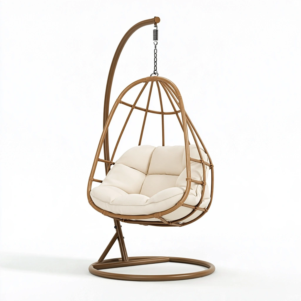 Hängesessel 110 x 105 x 195 cm aus Rattan und Metall Braun Creme mit Standgestell