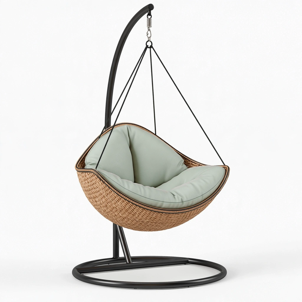 Hängesessel 105 x 105 x 195 cm Rattan Metall Schwarz Natur Mintgrün mit Gestell für Innenbereiche
