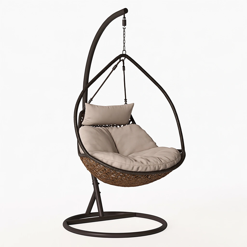 Hängesessel 105 x 105 x 195 cm aus Metall und Polyrattan in Braun mit Standgestell