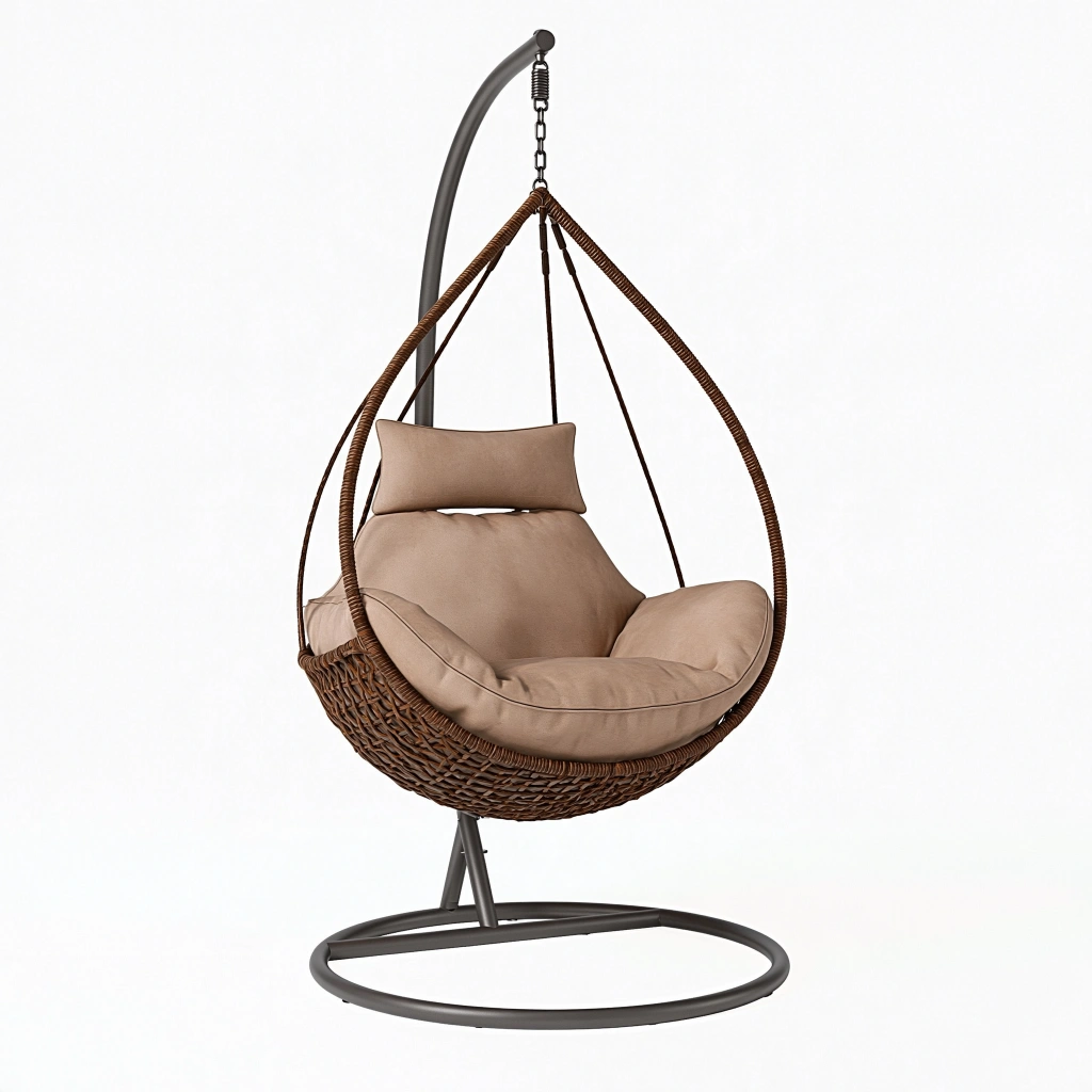 Hängesessel 105 x 105 x 195 cm braunes Geflecht mit Metallgestell für Innenbereiche