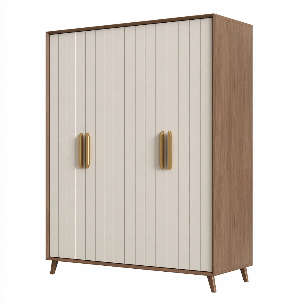 Kleiderschrank 160 x 55 x 200 cm in Beige und Holzoptik mit 4 Türen im modernen Stil