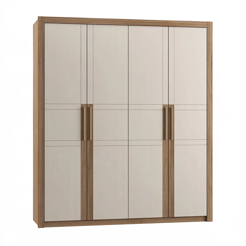 Kleiderschrank 200 x 60 x 220 cm Holzwerkstoff Beige Braun - 4-türiger Stauraumschrank mit Griffen