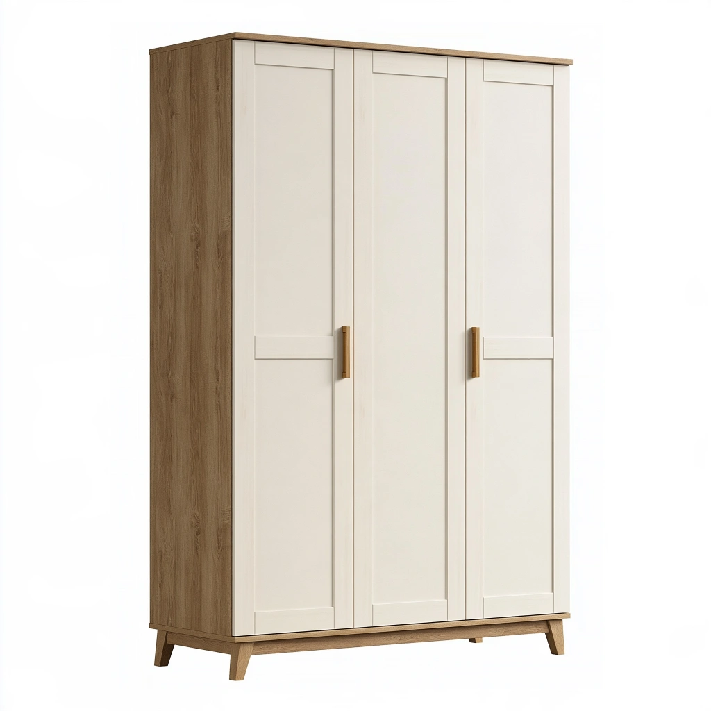 Kleiderschrank 120 x 52 x 190 cm Holzwerkstoff Weiß Eichefarben Drehtüren Skandinavischer Stil