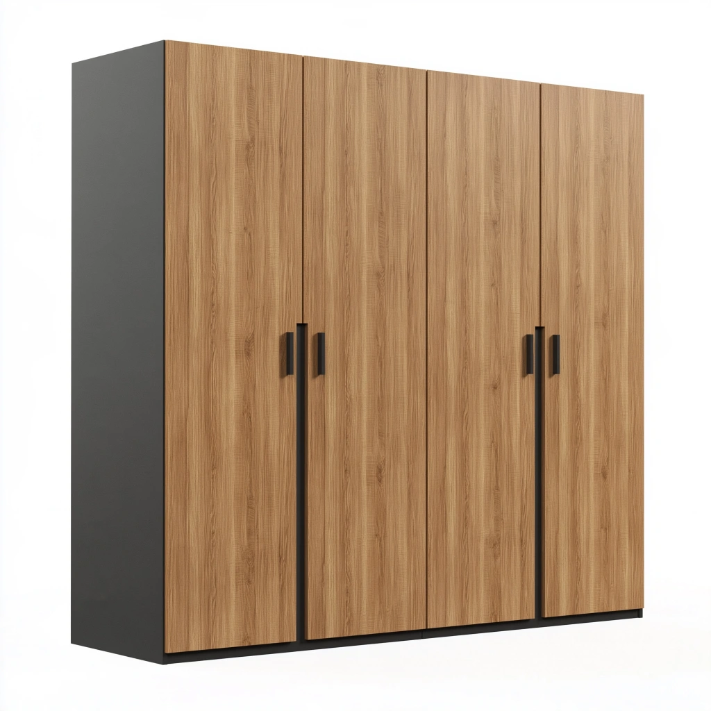 Kleiderschrank 200 x 60 x 200 cm Holzwerkstoff Eiche Grau vier Türen moderner Stauraum