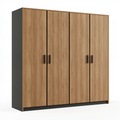 Kleiderschrank 200 x 60 x 200 cm Holzwerkstoff Eiche Schwarz 4-türig Modern