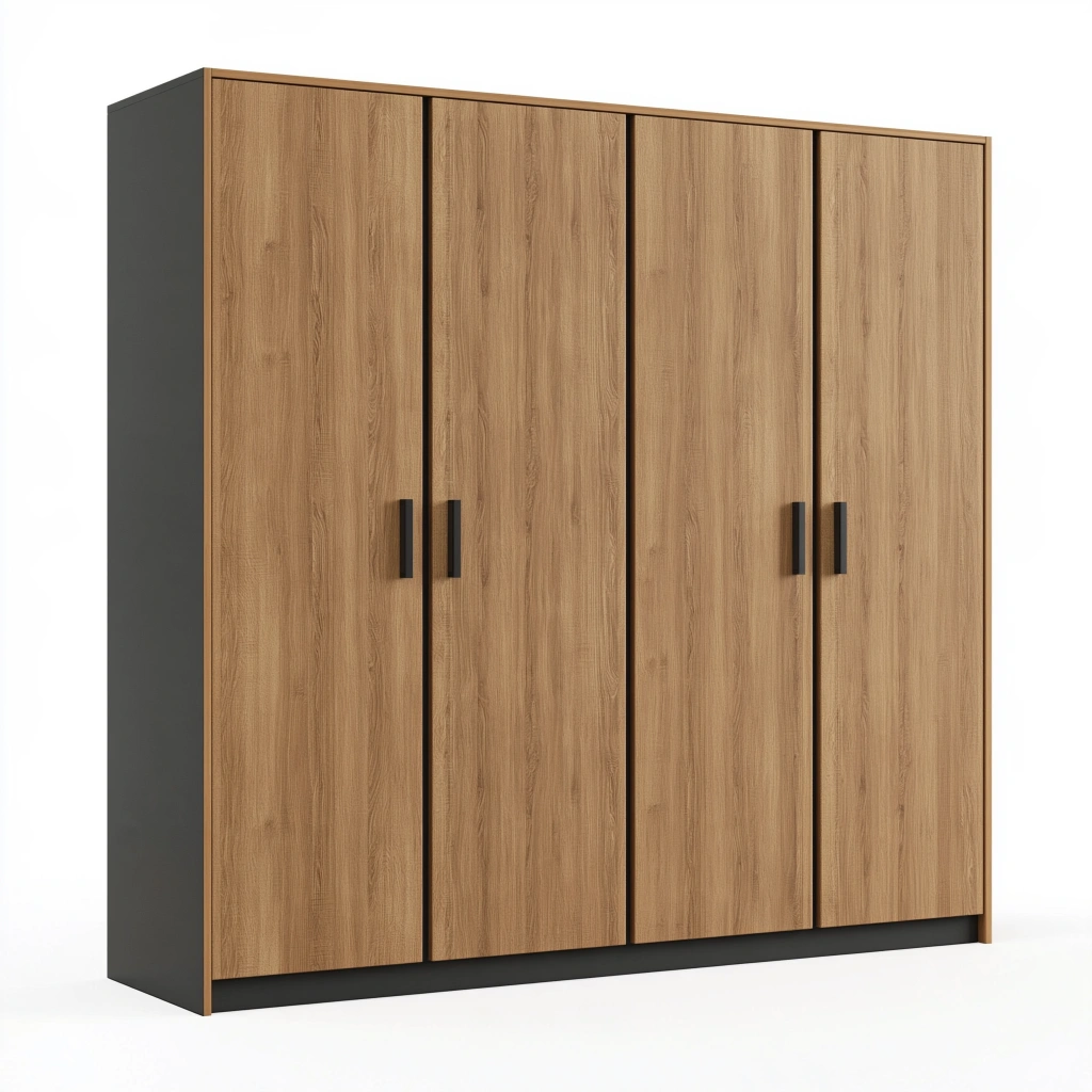 Kleiderschrank 200 x 60 x 200 cm Holzwerkstoff Eiche Schwarz 4-türig Modern