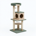 Kratzbaum 60 x 60 x 150 cm Beige Grün mit Sisalstämmen Katzenhöhle Liegeflächen und Spielball