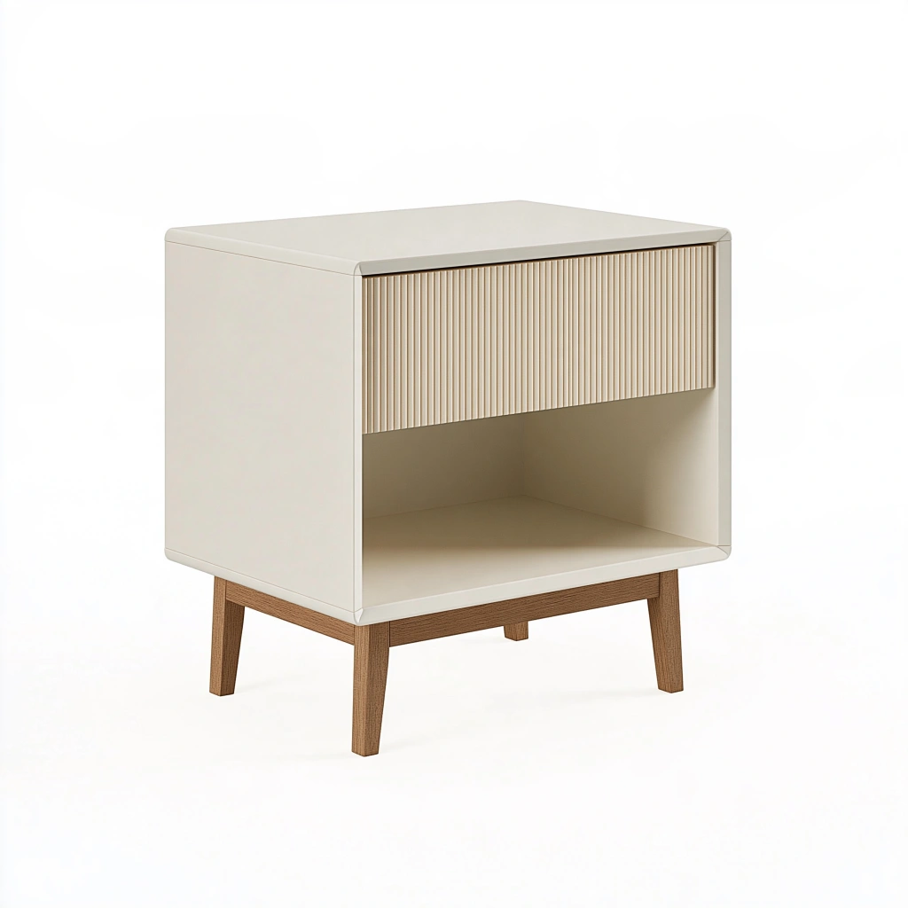 Nachttisch 60 x 40 x 65 cm aus Holz in Weiß Natur mit Schublade und offenem Fach