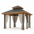Pavillon 400 x 400 cm Metall und Textil Beige Anthrazit mit Vorhängen für Garten