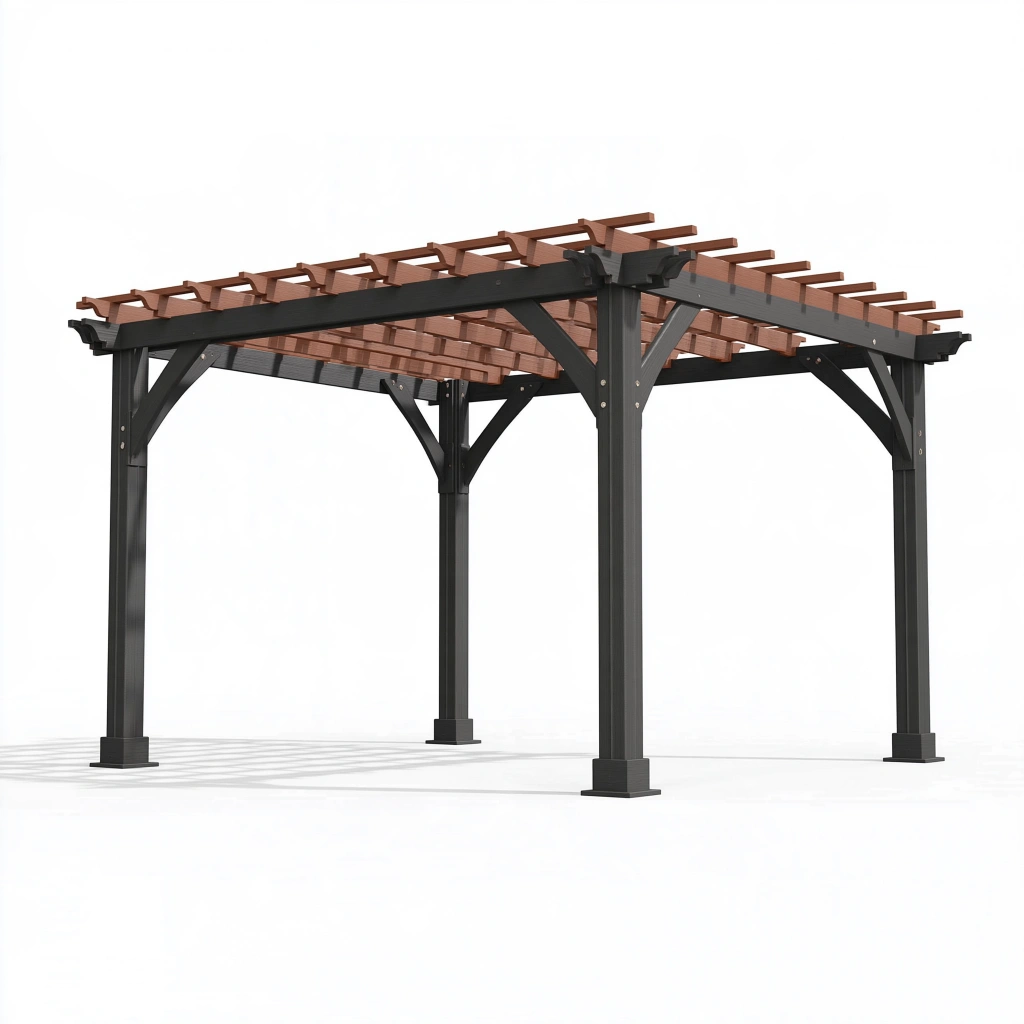 Gartenpergola 300 x 300 x 240 cm aus Holz in Schwarz Braun für Terrasse mit offenem Dachrost