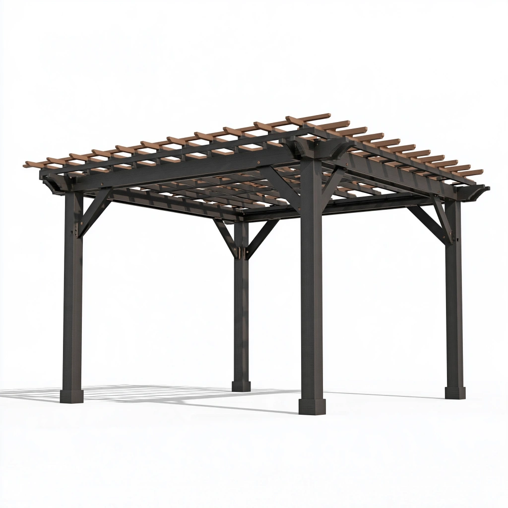 Holzpergola 400 x 300 x 240 cm Schwarz Braun - offene Lamellen Gartenüberdachung